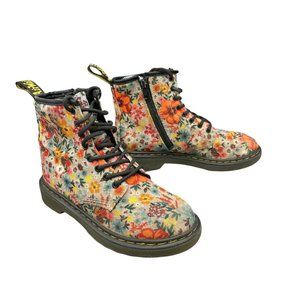 Dr. Martens Boots Shoes Fabric Side Zip Floral Beige Size 2 Kids Girls Footwear